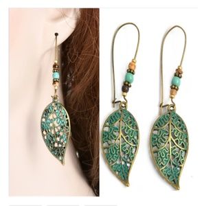 Copper & Turquoise Leaf Earrings